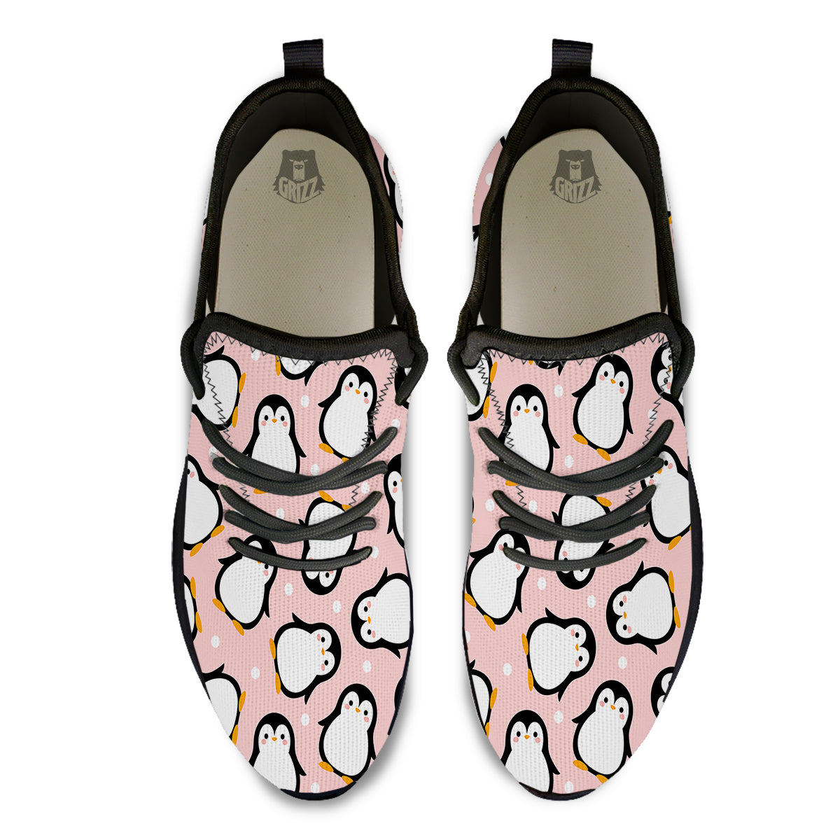 Penguin Xmas Print Pattern Black Athletic Shoes-grizzshop