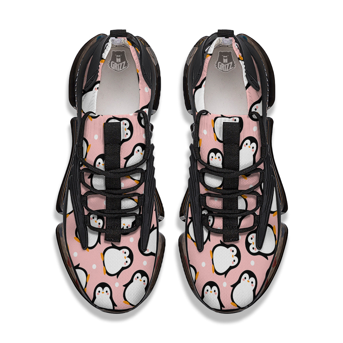 Penguin Xmas Print Pattern Black Gym Shoes-grizzshop