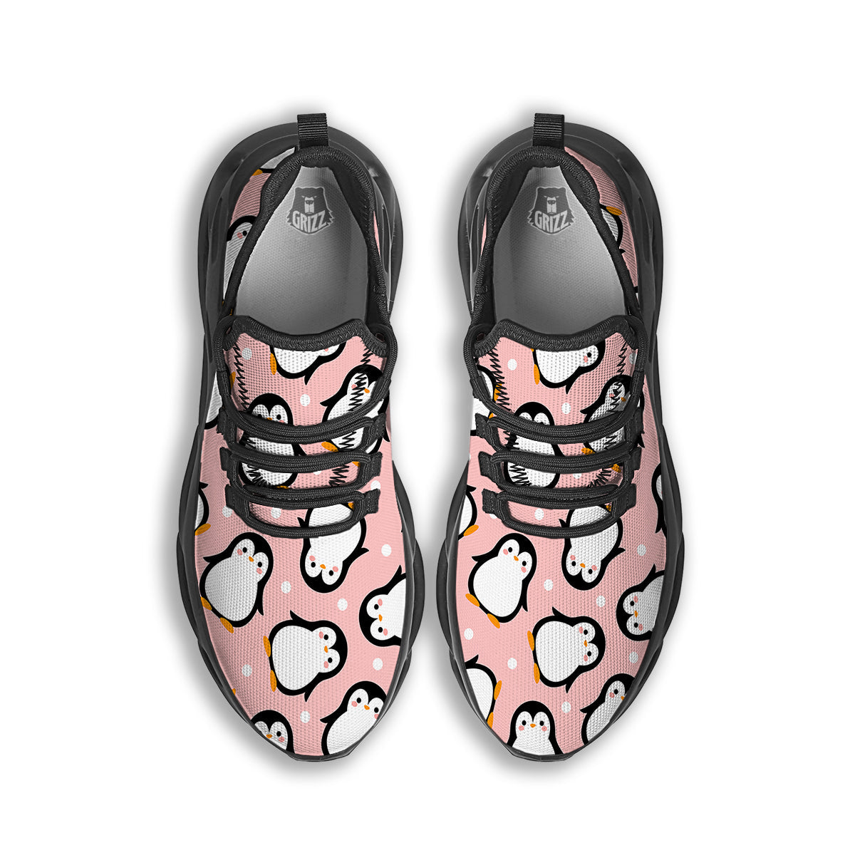 Penguin Xmas Print Pattern Black Running Shoes-grizzshop