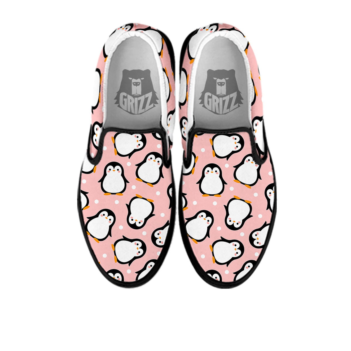 Penguin Xmas Print Pattern Black Slip On Shoes-grizzshop