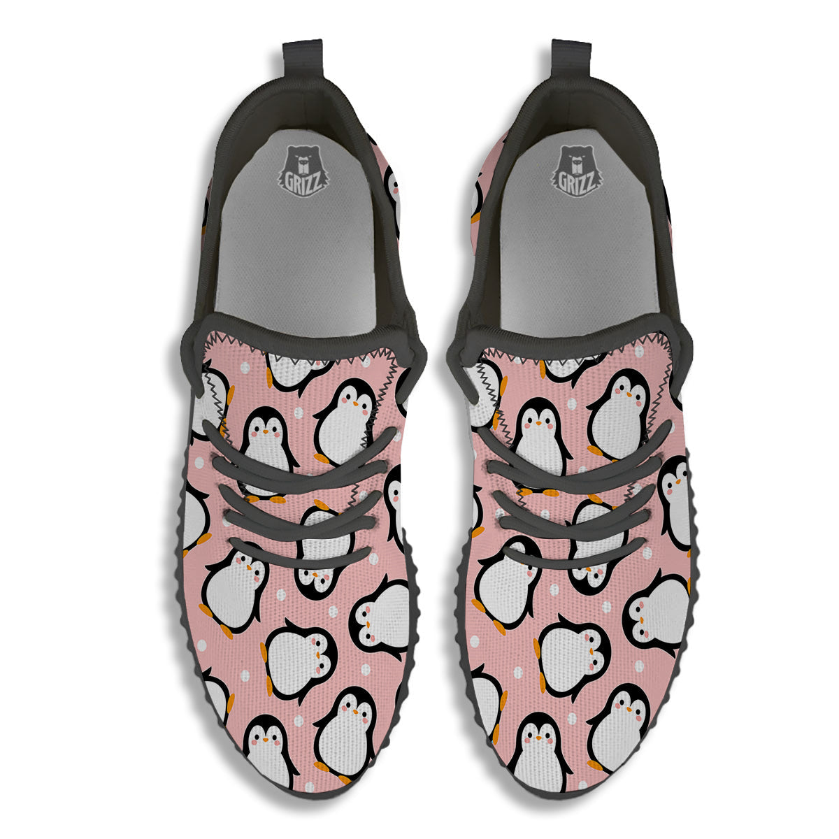 Penguin Xmas Print Pattern Black Walking Shoes-grizzshop