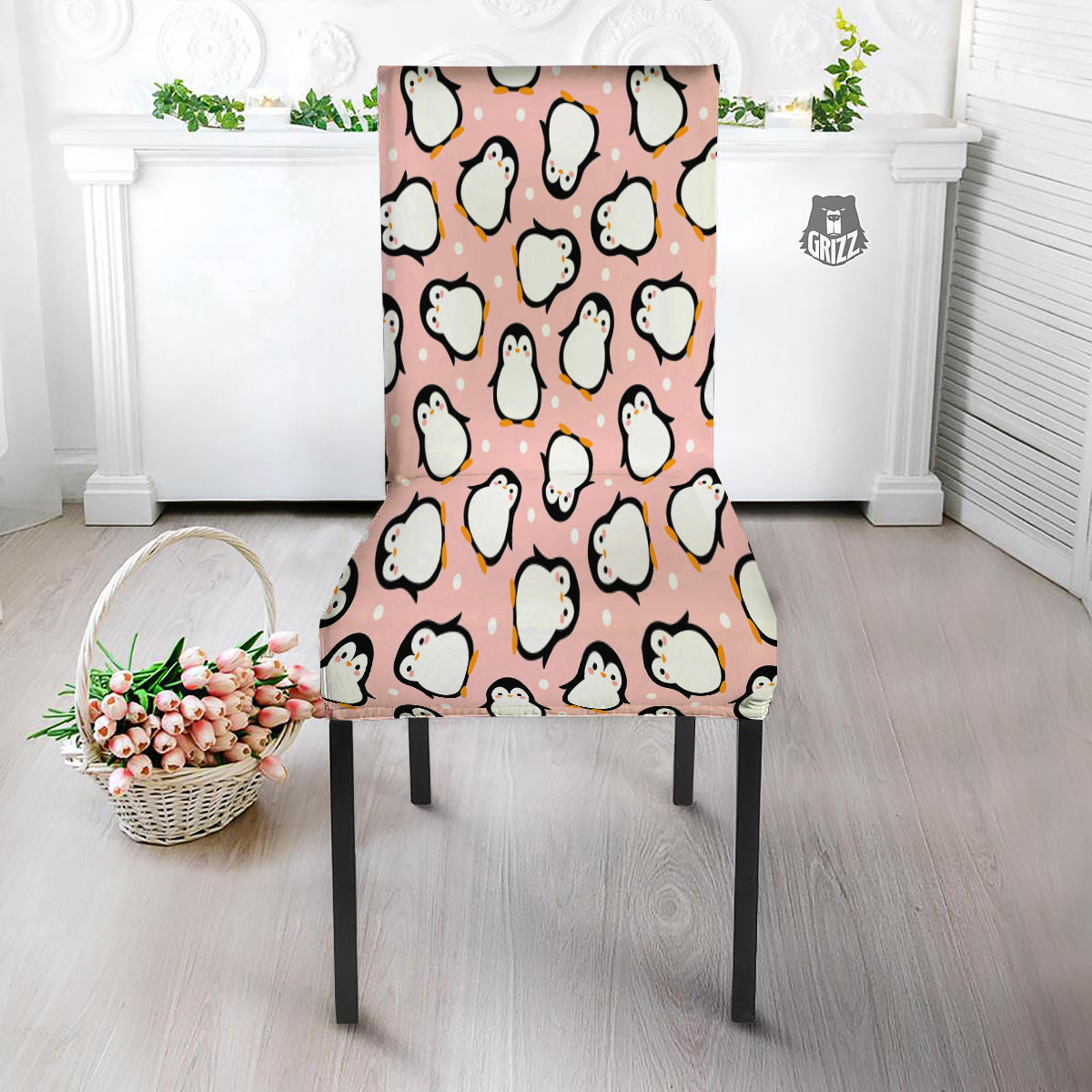 Penguin Xmas Print Pattern Dining Chair Slipcover-grizzshop