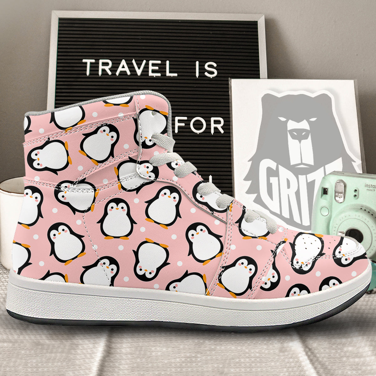 Penguin Xmas Print Pattern High Top Sneakers-grizzshop
