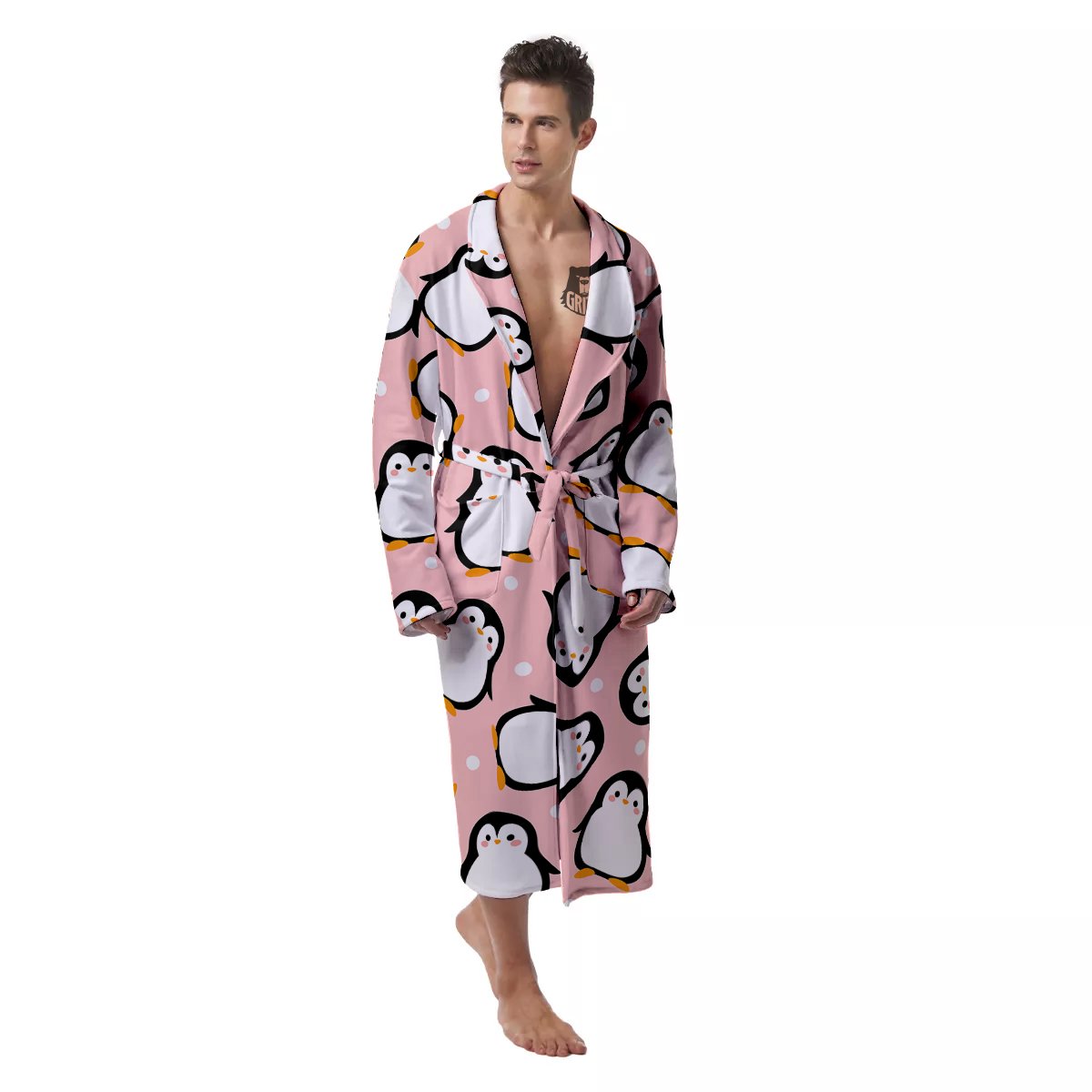 Penguin Xmas Print Pattern Men's Robe-grizzshop