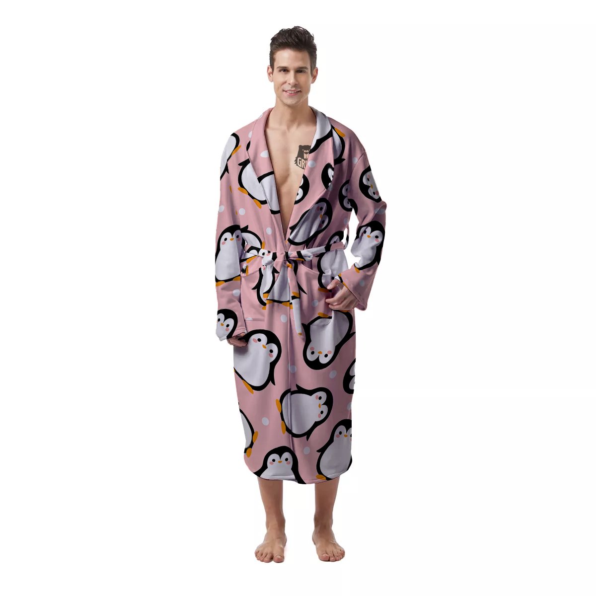 Penguin Xmas Print Pattern Men's Robe-grizzshop