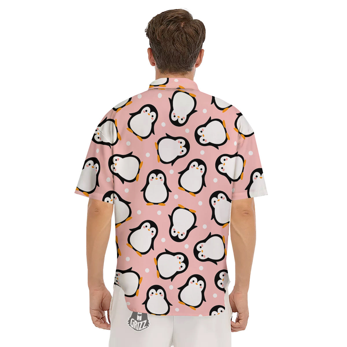 Penguin Xmas Print Pattern Men's Short Sleeve Shirts-grizzshop