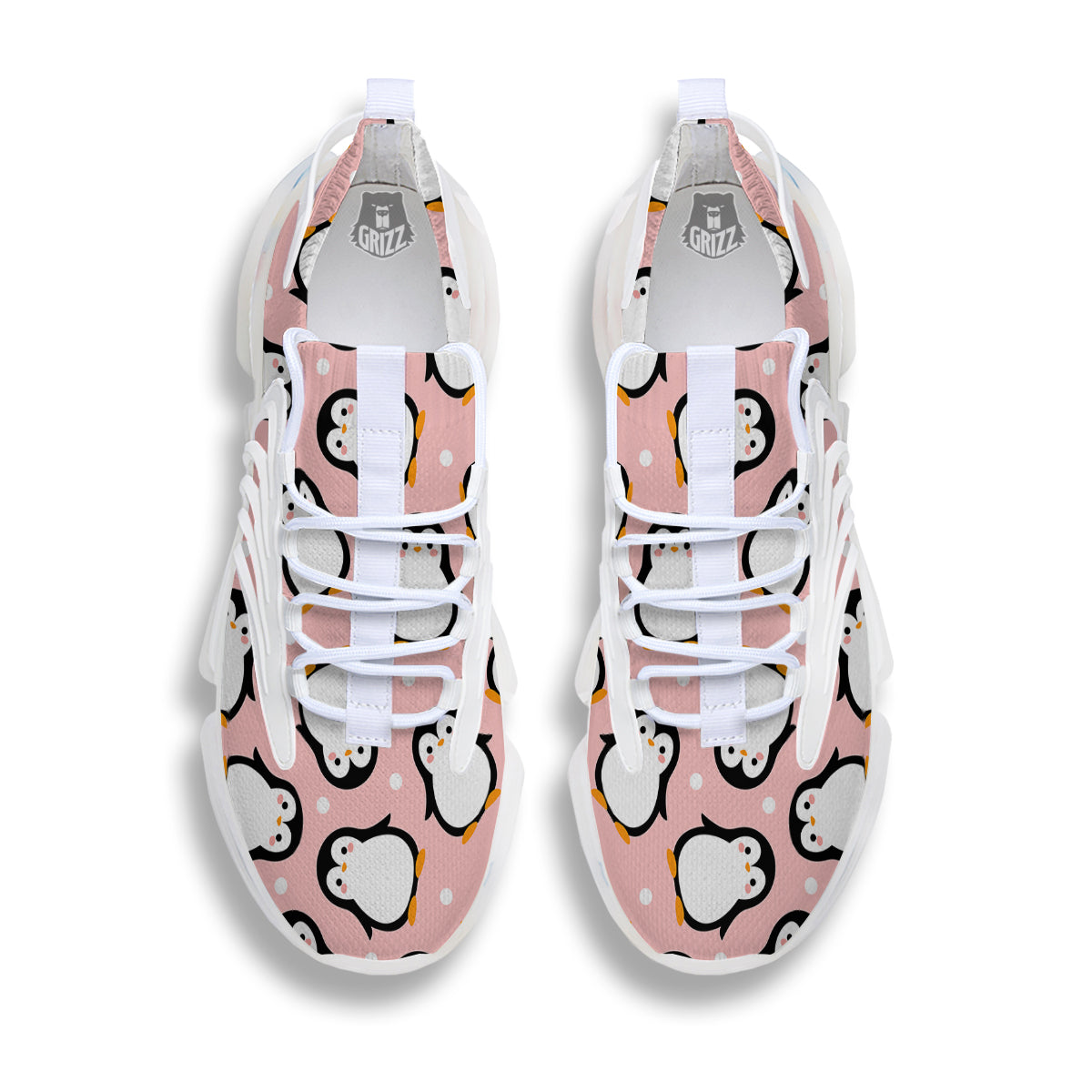 Penguin Xmas Print Pattern White Gym Shoes-grizzshop