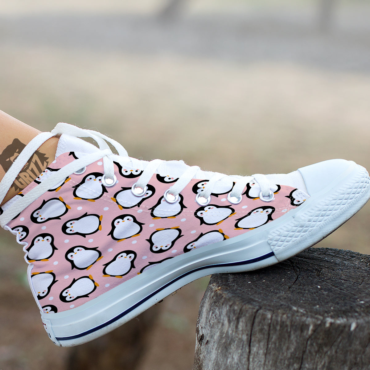 Penguin Xmas Print Pattern White High Top Shoes-grizzshop
