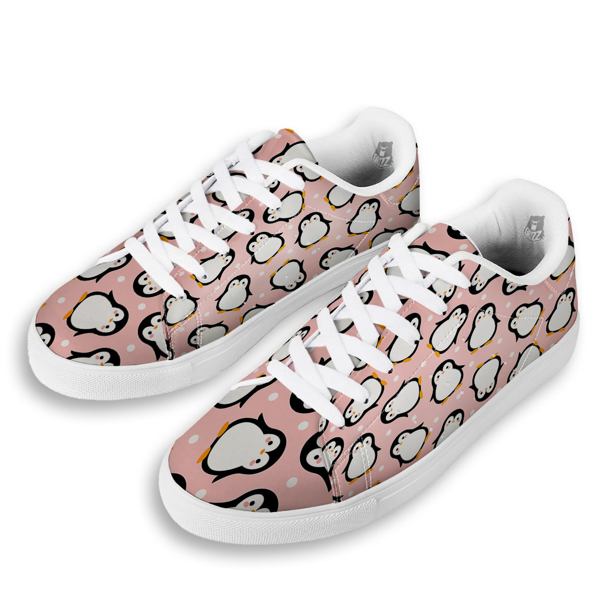 Penguin Xmas Print Pattern White Low Top Sneakers-grizzshop