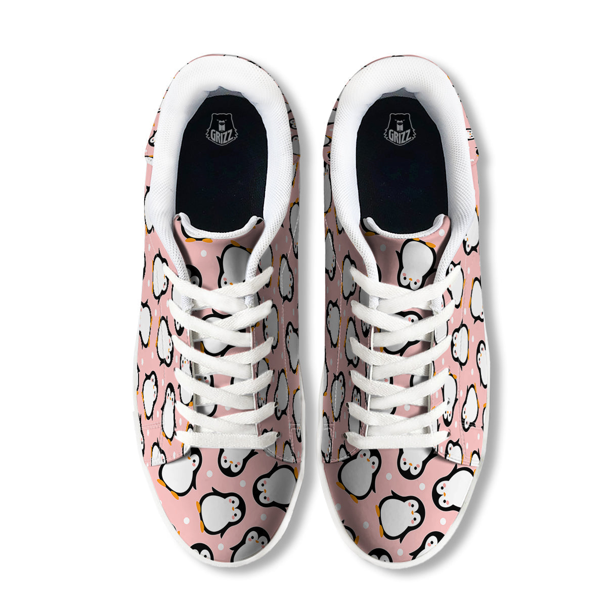 Penguin Xmas Print Pattern White Low Top Sneakers-grizzshop