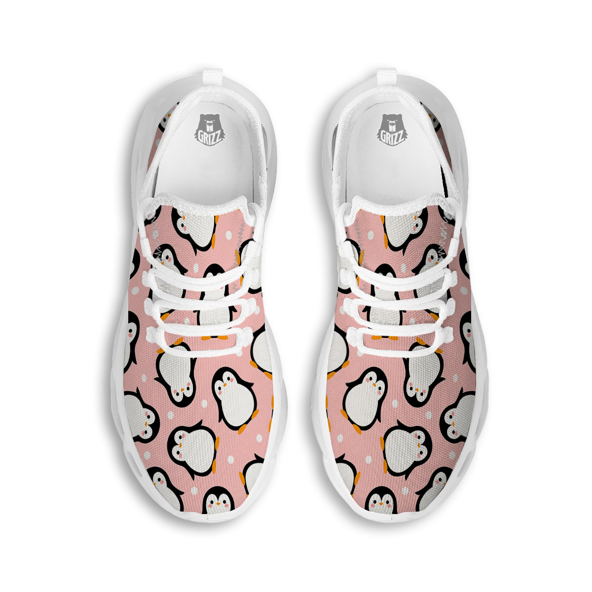 Penguin Xmas Print Pattern White Running Shoes-grizzshop