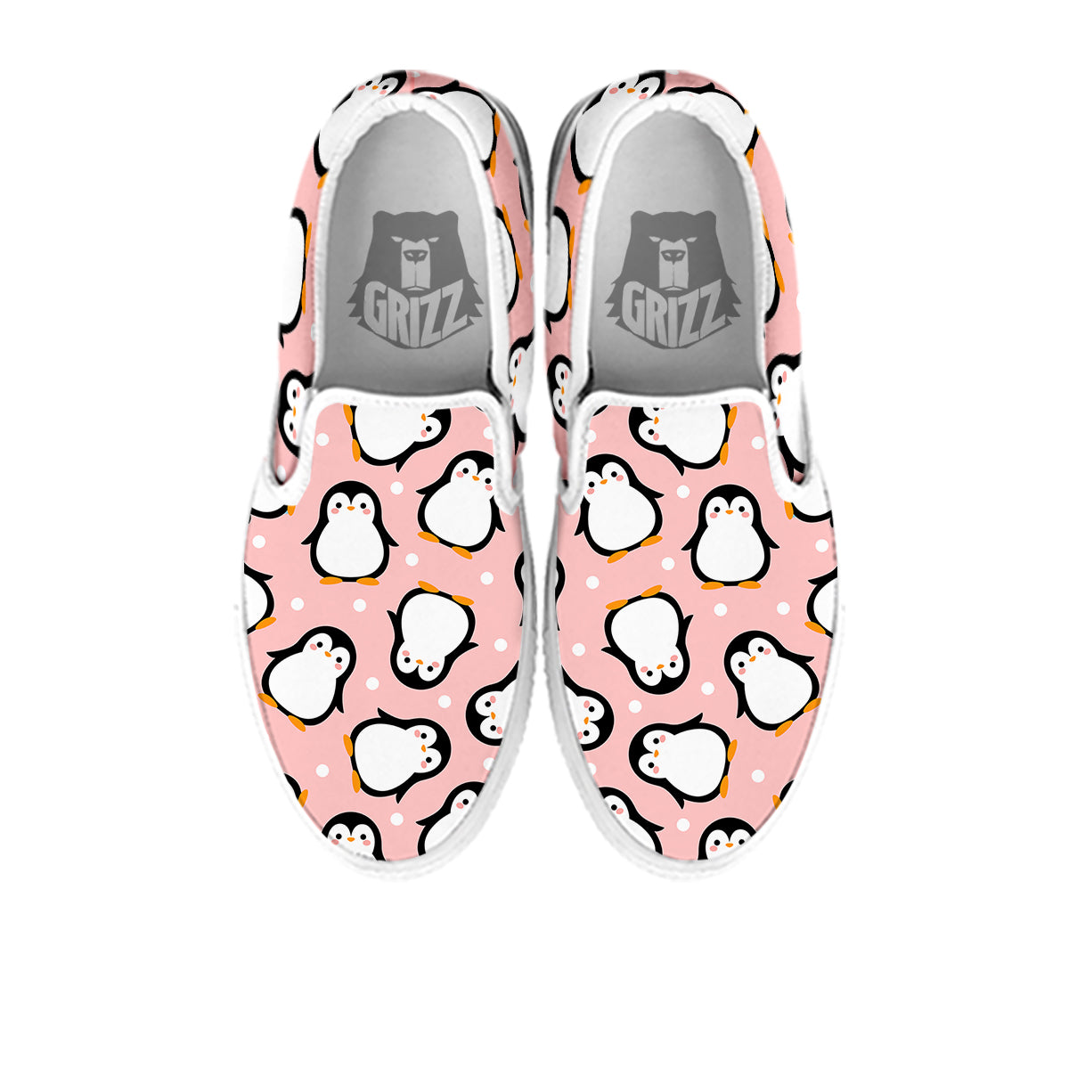 Penguin Xmas Print Pattern White Slip On Shoes-grizzshop