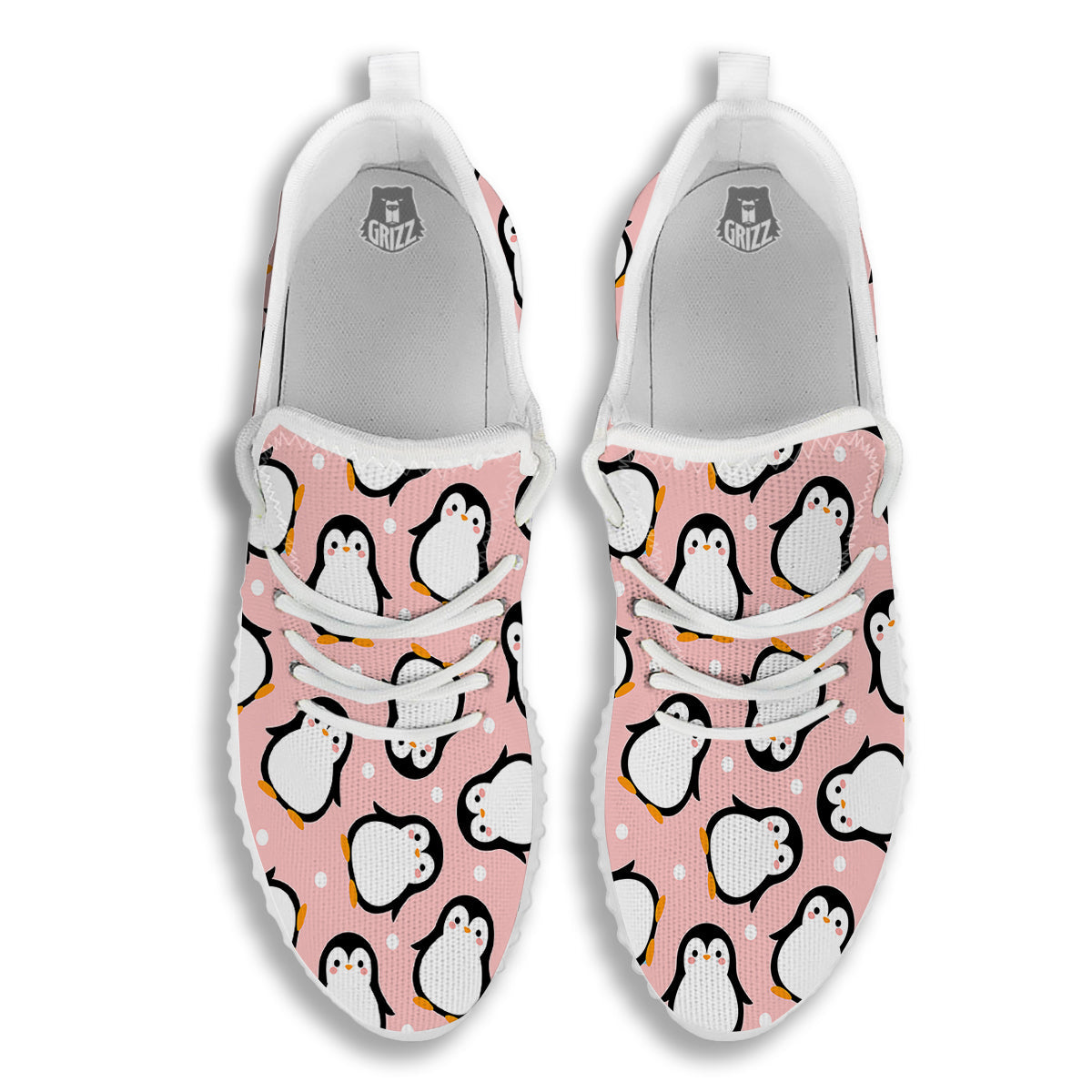 Penguin Xmas Print Pattern White Walking Shoes-grizzshop