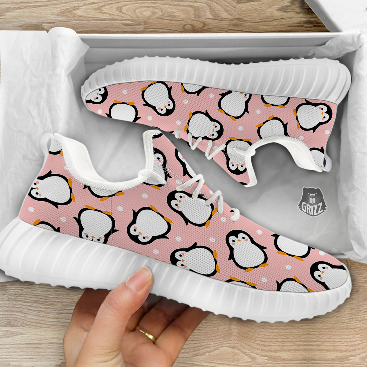 Penguin Xmas Print Pattern White Walking Shoes-grizzshop