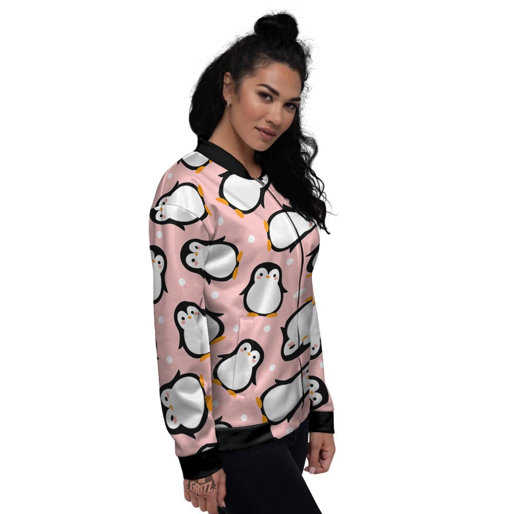 Penguin Xmas Print Pattern Women's Bomber Jacket-grizzshop