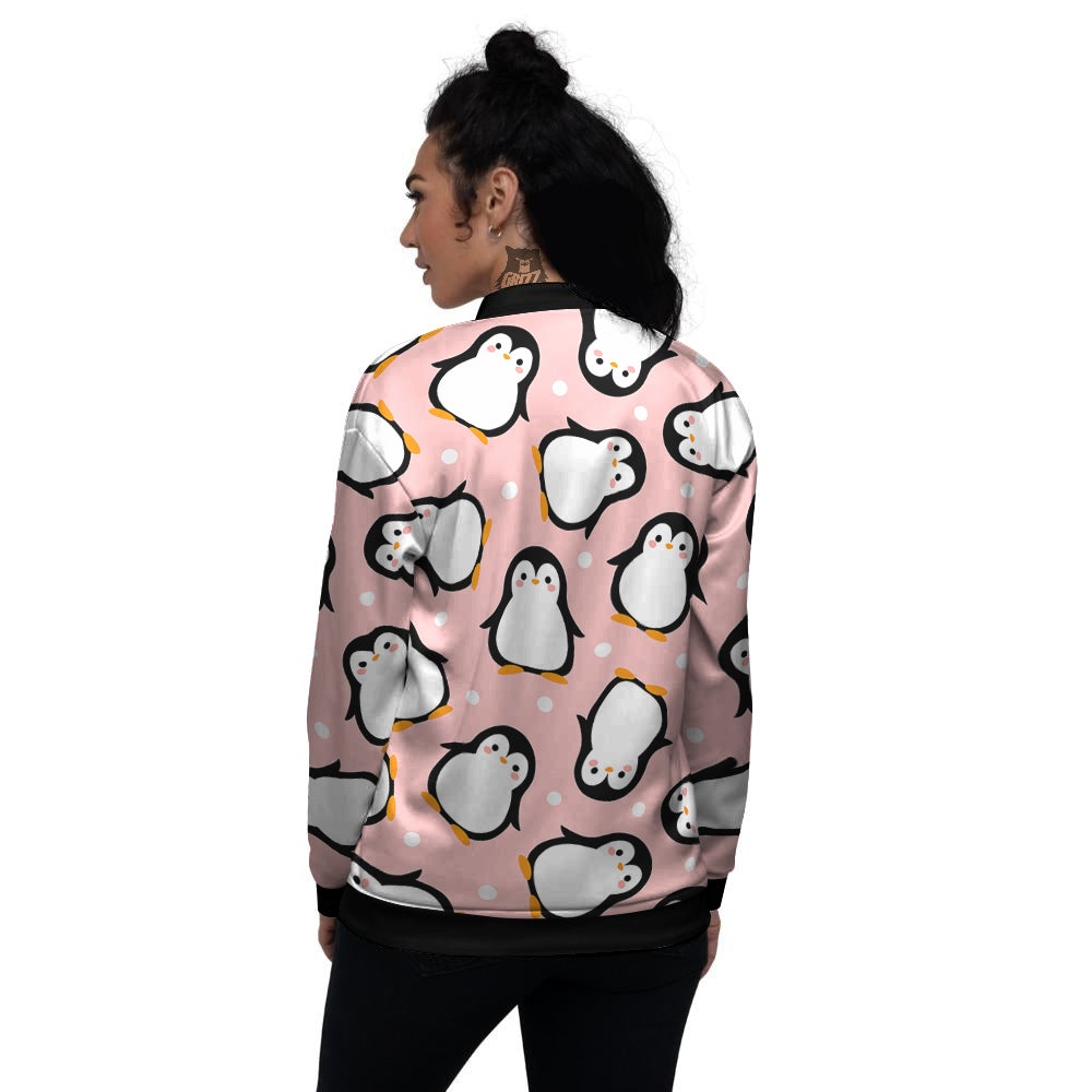 Penguin Xmas Print Pattern Women's Bomber Jacket-grizzshop