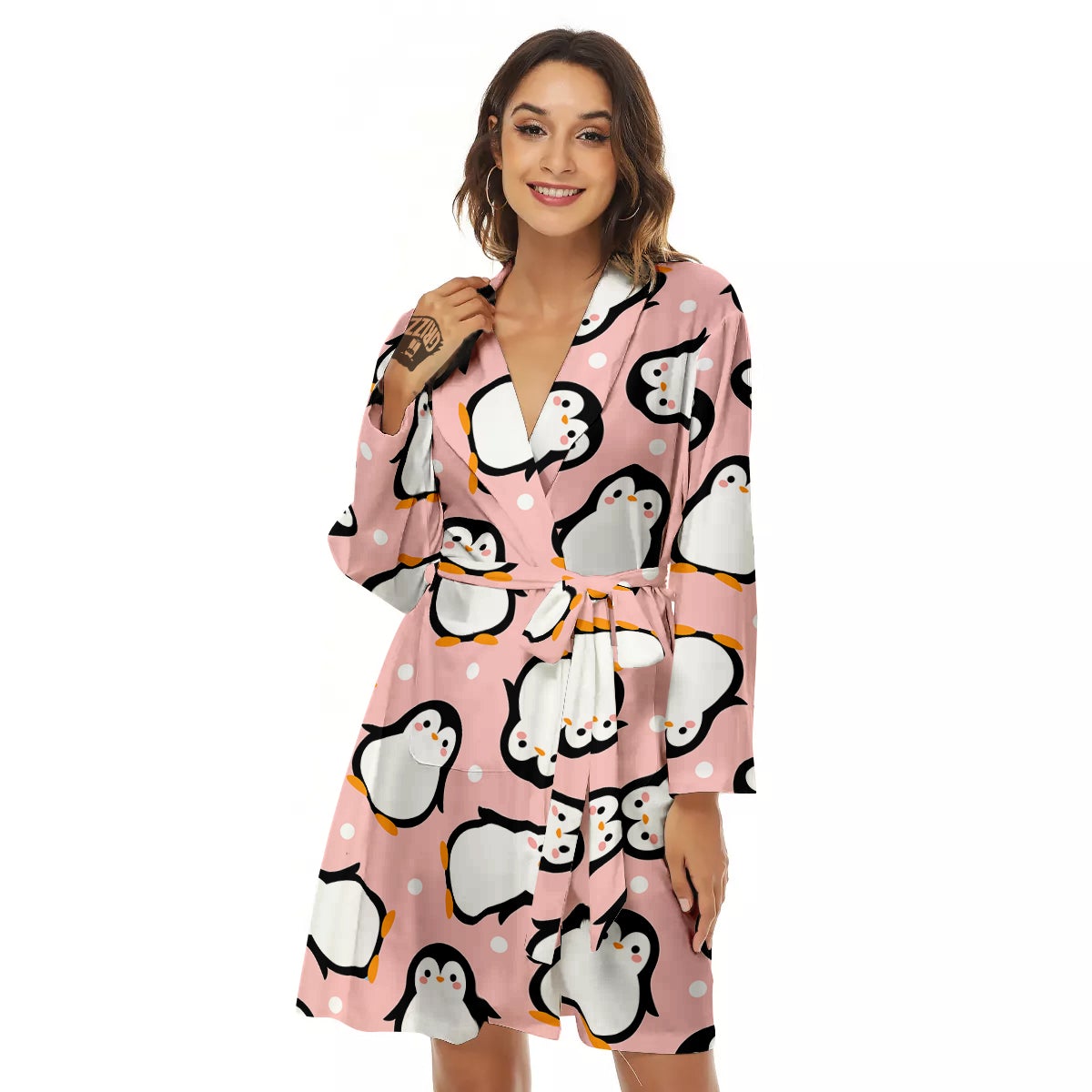Penguin Xmas Print Pattern Women's Robe-grizzshop