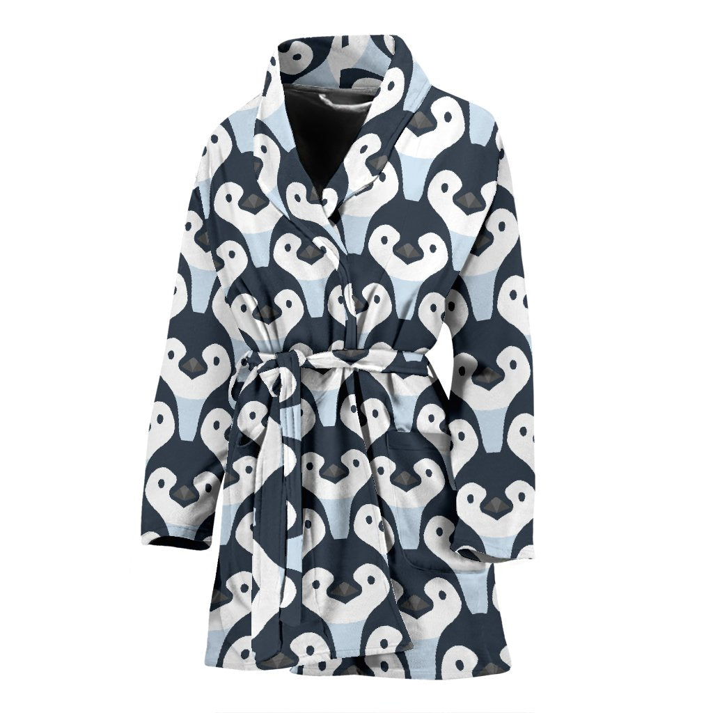 Penguin Face Pattern Print Pattern Print Women Long Robe-grizzshop