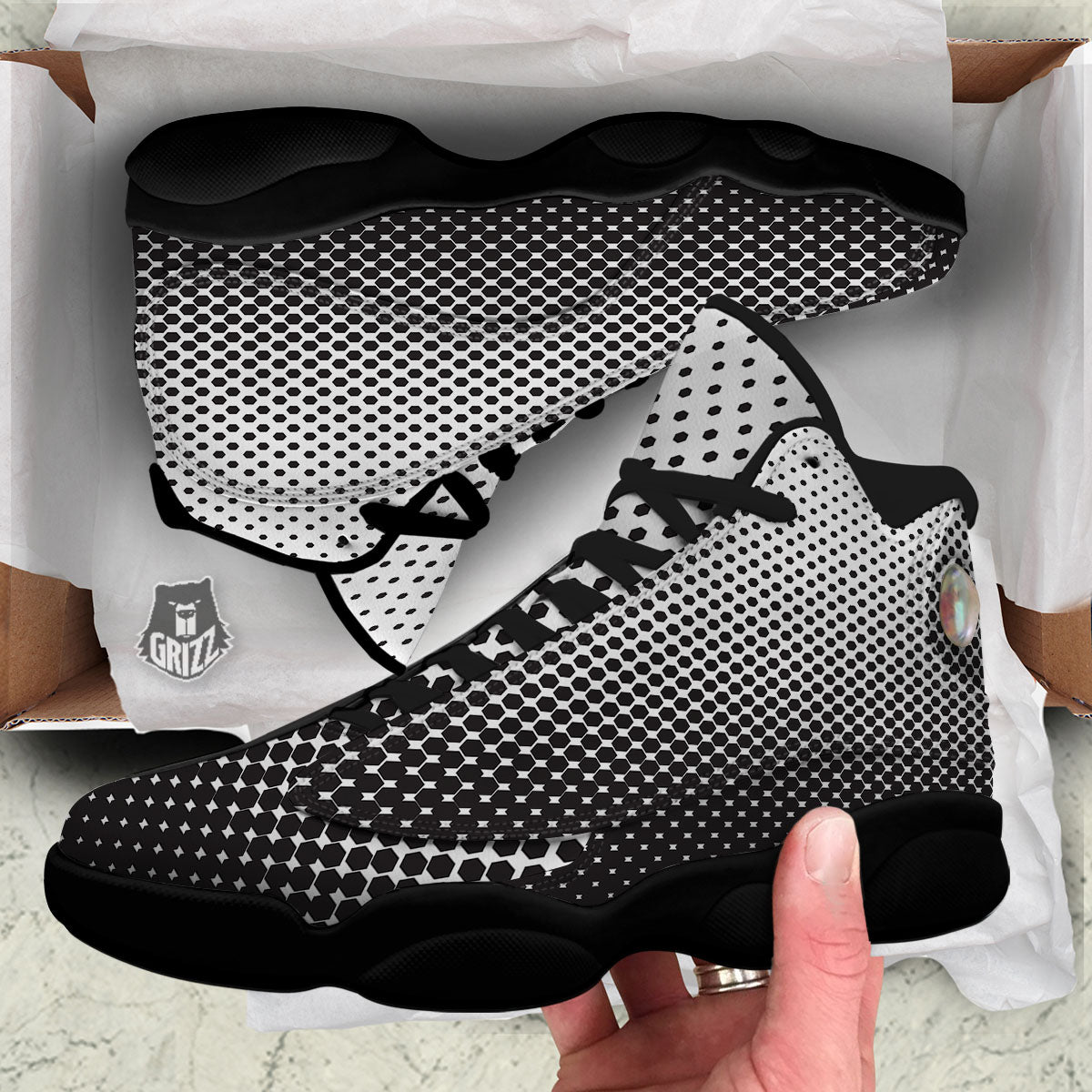 Pentagon Halftone Print Black Basketball Shoes-grizzshop