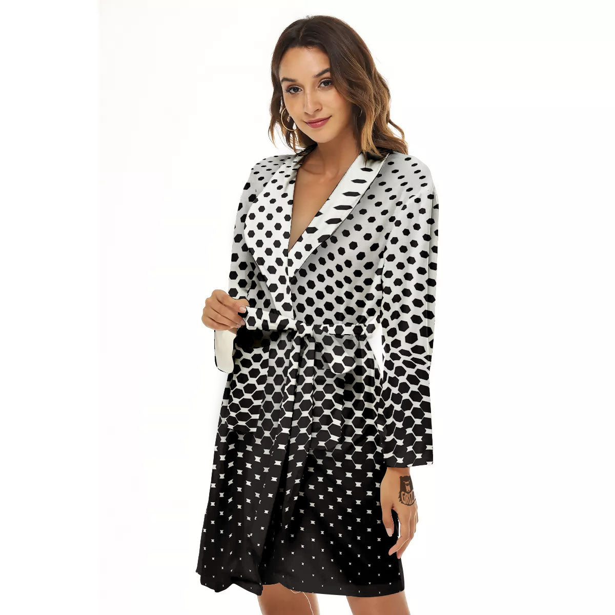 Pentagon Halftone Print Women's Robe-grizzshop