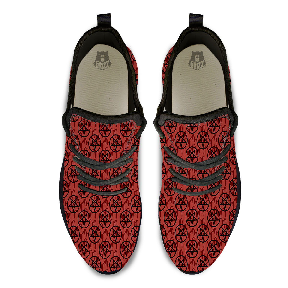 Pentagram Bloody Satanic Print Pattern Black Athletic Shoes-grizzshop