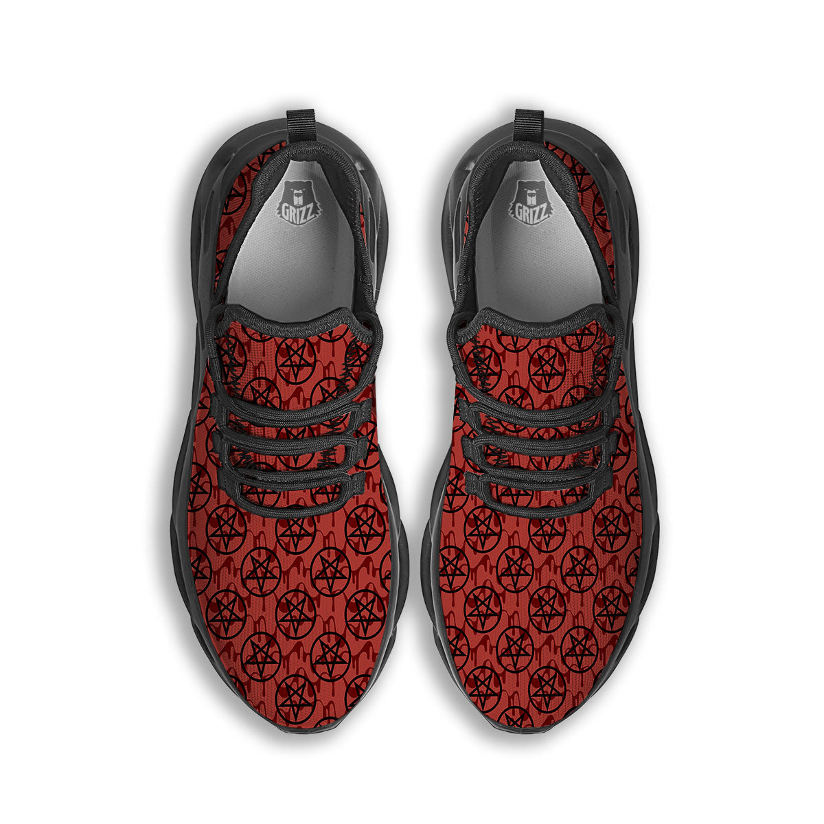 Pentagram Bloody Satanic Print Pattern Black Running Shoes-grizzshop