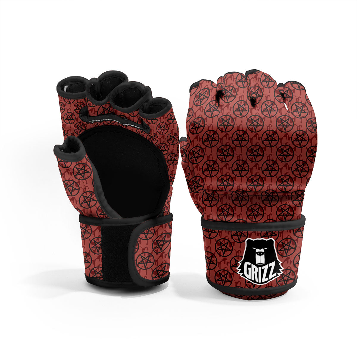 Pentagram Bloody Satanic Print Pattern MMA Gloves-grizzshop