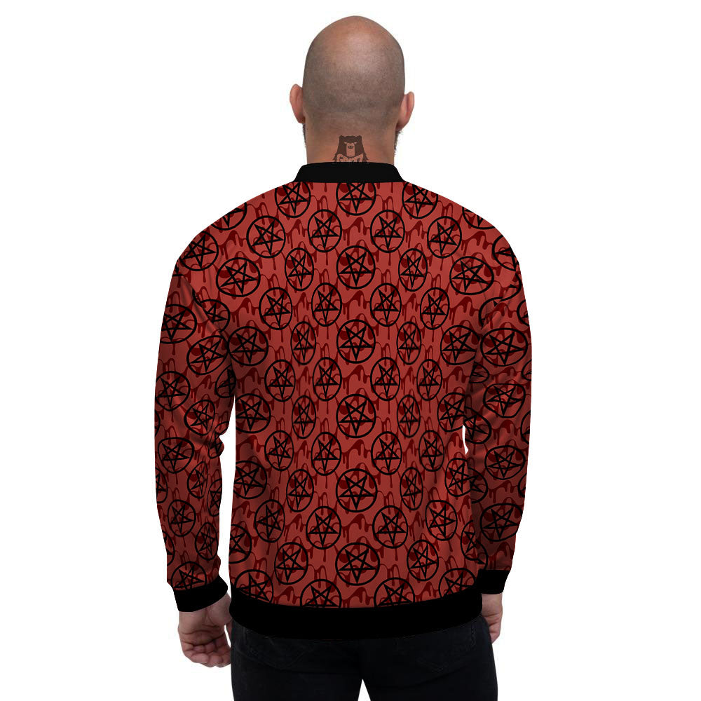 Pentagram Bloody Satanic Print Pattern Men's Bomber Jacket-grizzshop