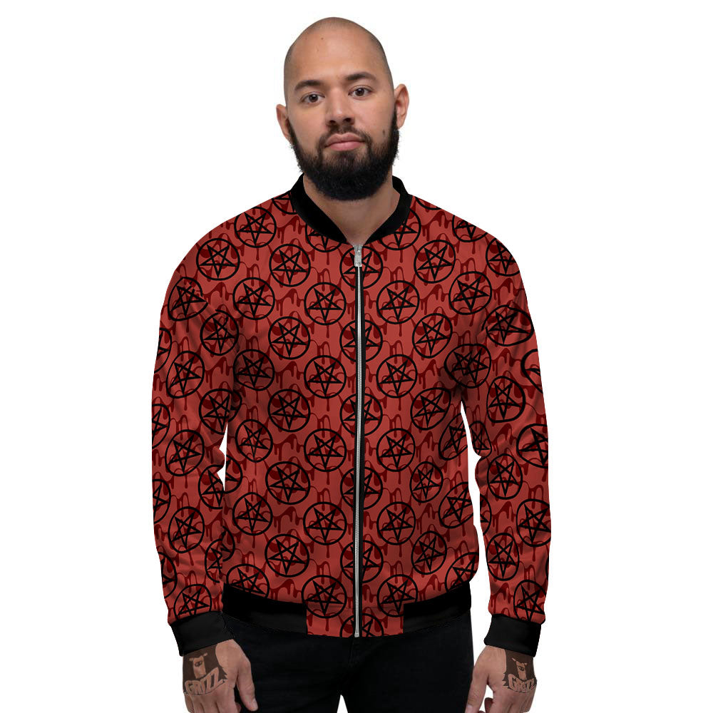 Pentagram Bloody Satanic Print Pattern Men's Bomber Jacket-grizzshop