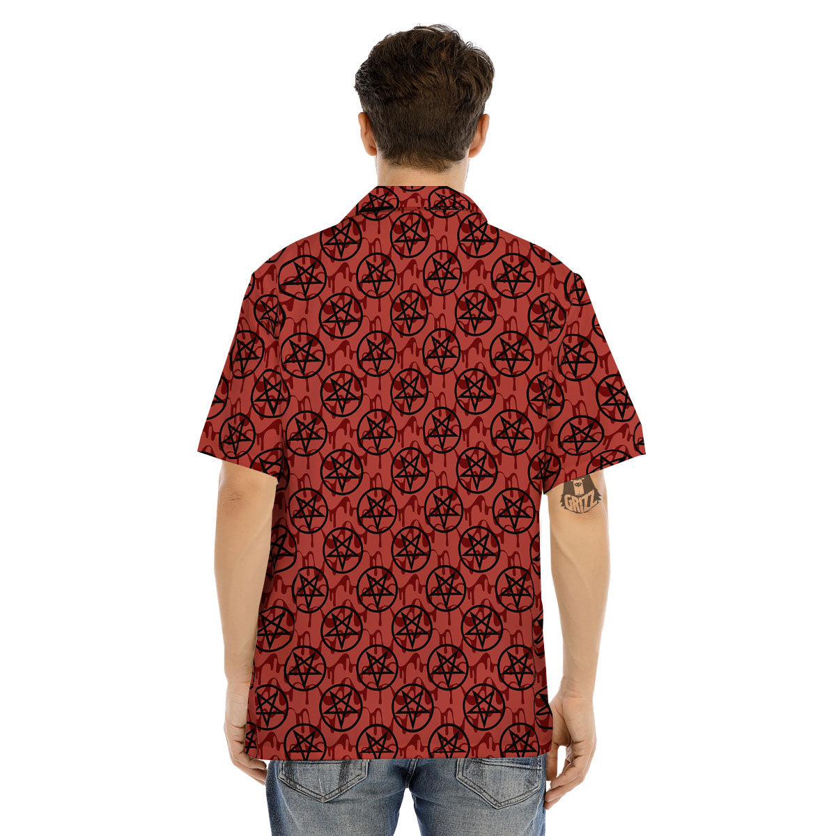 Pentagram Bloody Satanic Print Pattern Men's Hawaiian Shirt-grizzshop