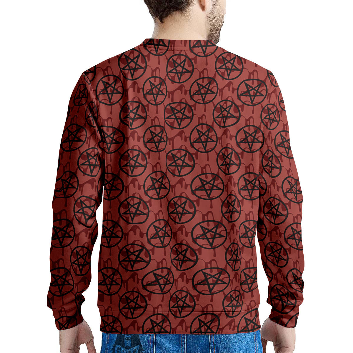 Pentagram Bloody Satanic Print Pattern Men's Sweatshirt-grizzshop