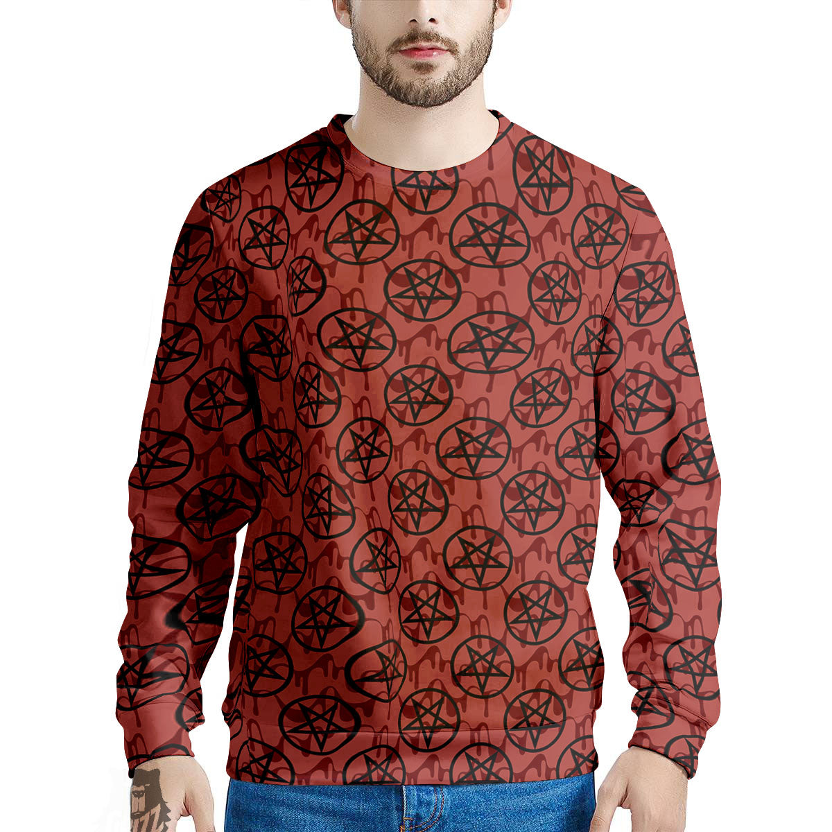 Pentagram Bloody Satanic Print Pattern Men's Sweatshirt-grizzshop