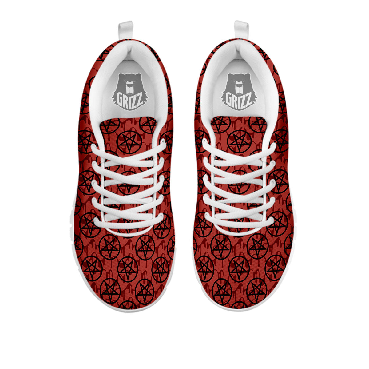 Pentagram Bloody Satanic Print Pattern White Sneaker-grizzshop