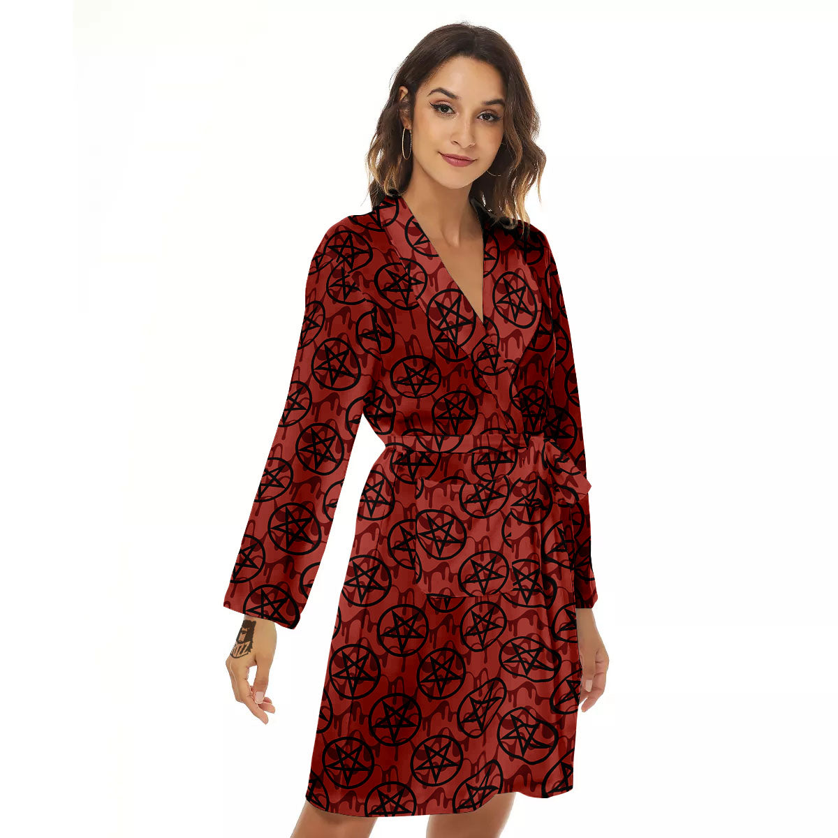 Pentagram Bloody Satanic Print Pattern Women's Robe-grizzshop