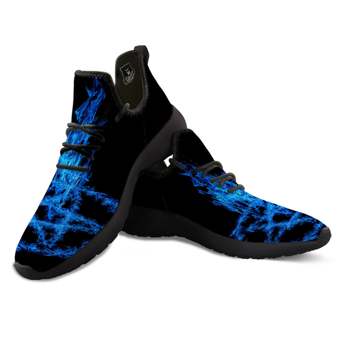 Pentagram Blue Flame Print Black Athletic Shoes-grizzshop