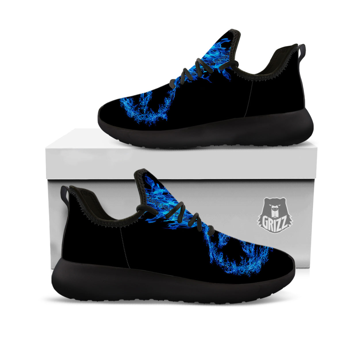 Pentagram Blue Flame Print Black Athletic Shoes-grizzshop
