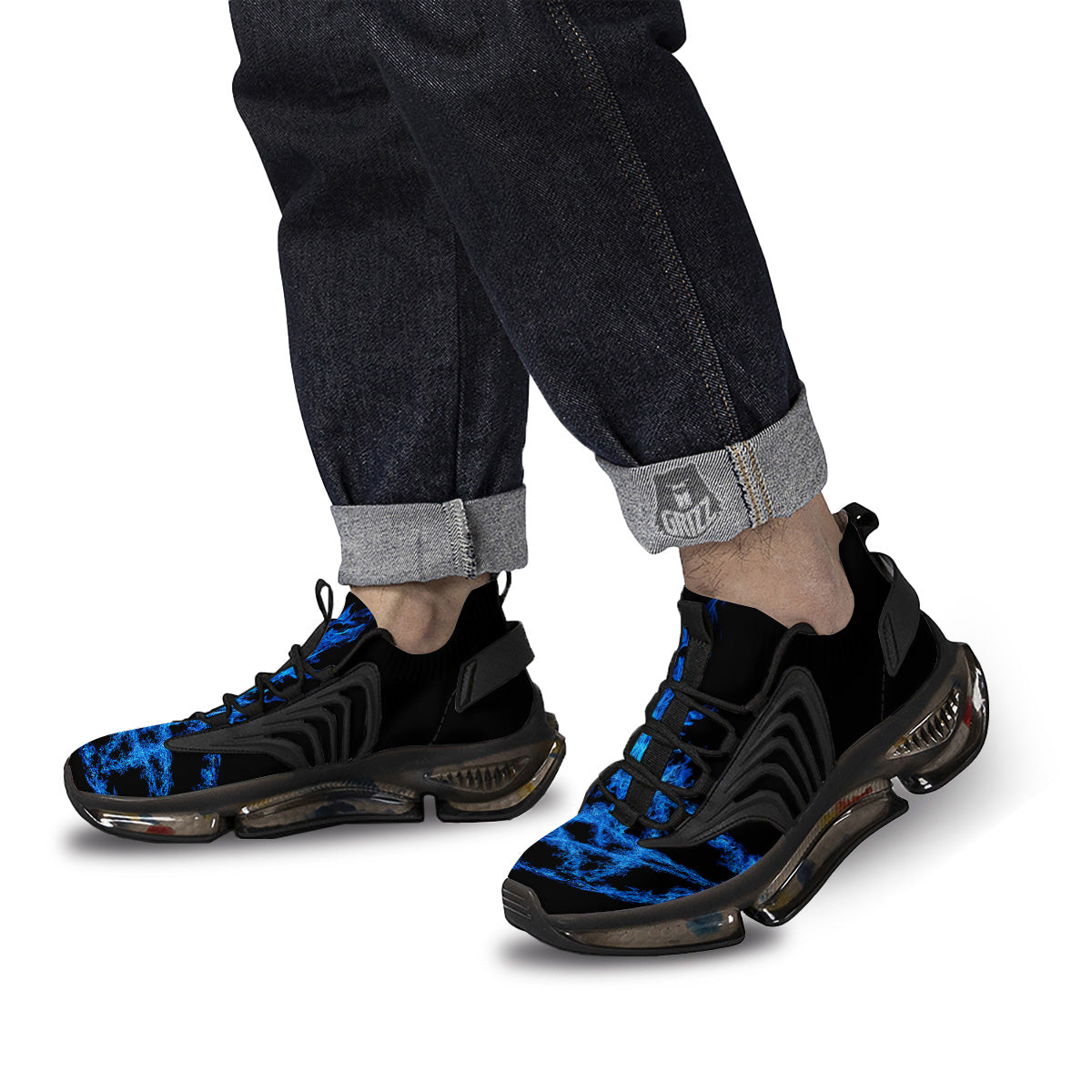 Pentagram Blue Flame Print Black Gym Shoes-grizzshop