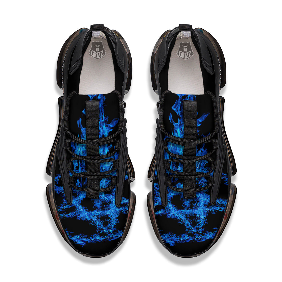 Pentagram Blue Flame Print Black Gym Shoes-grizzshop