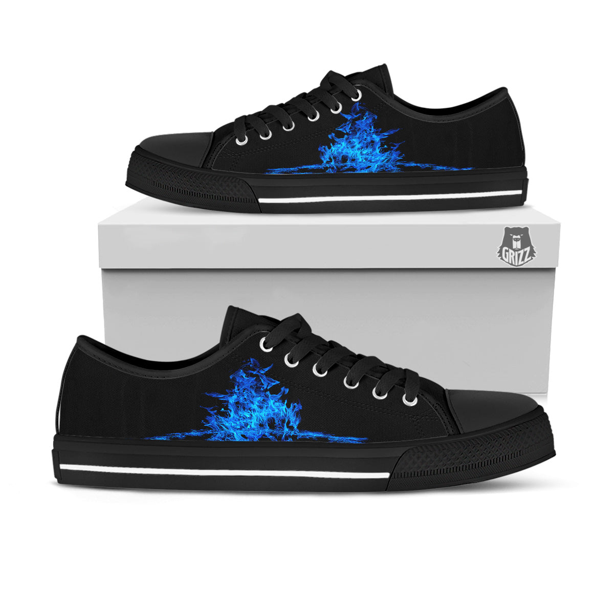 Pentagram Blue Flame Print Black Low Top Shoes-grizzshop