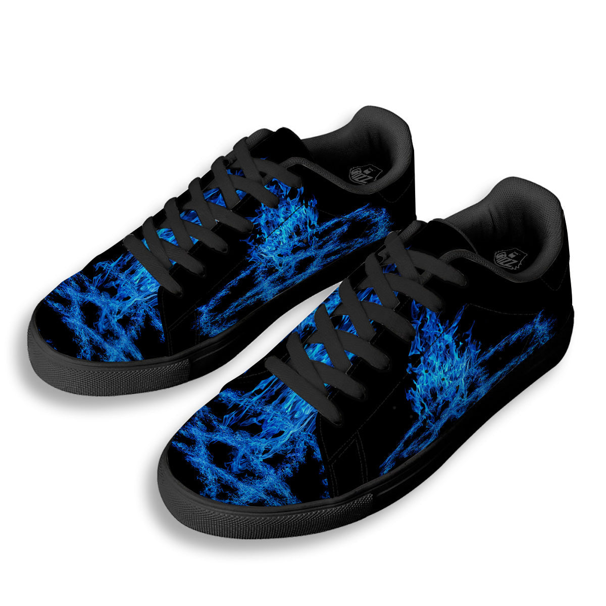 Pentagram Blue Flame Print Black Low Top Sneakers-grizzshop