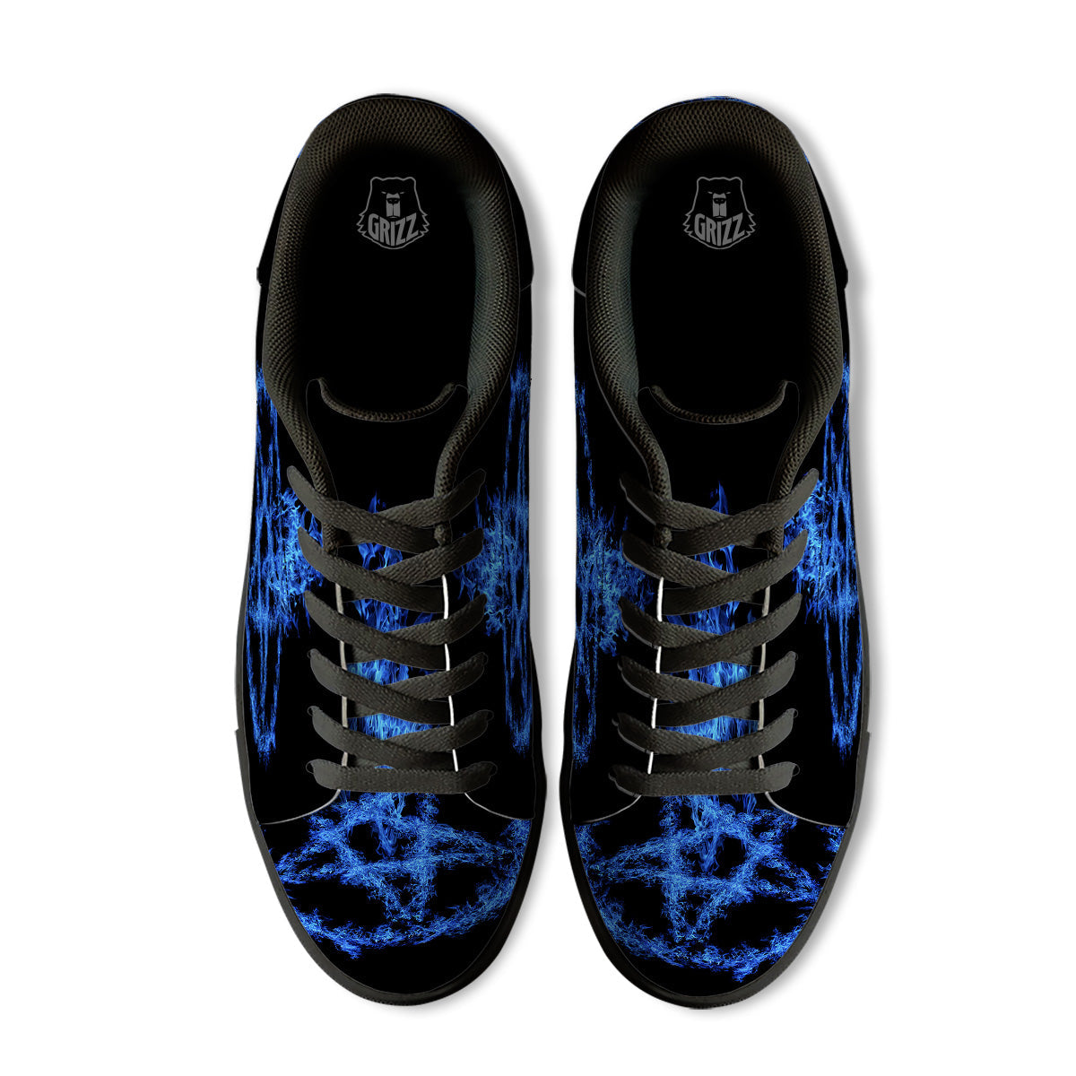 Pentagram Blue Flame Print Black Low Top Sneakers-grizzshop