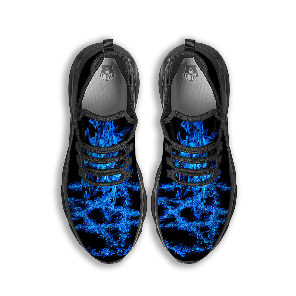 Pentagram Blue Flame Print Black Running Shoes-grizzshop