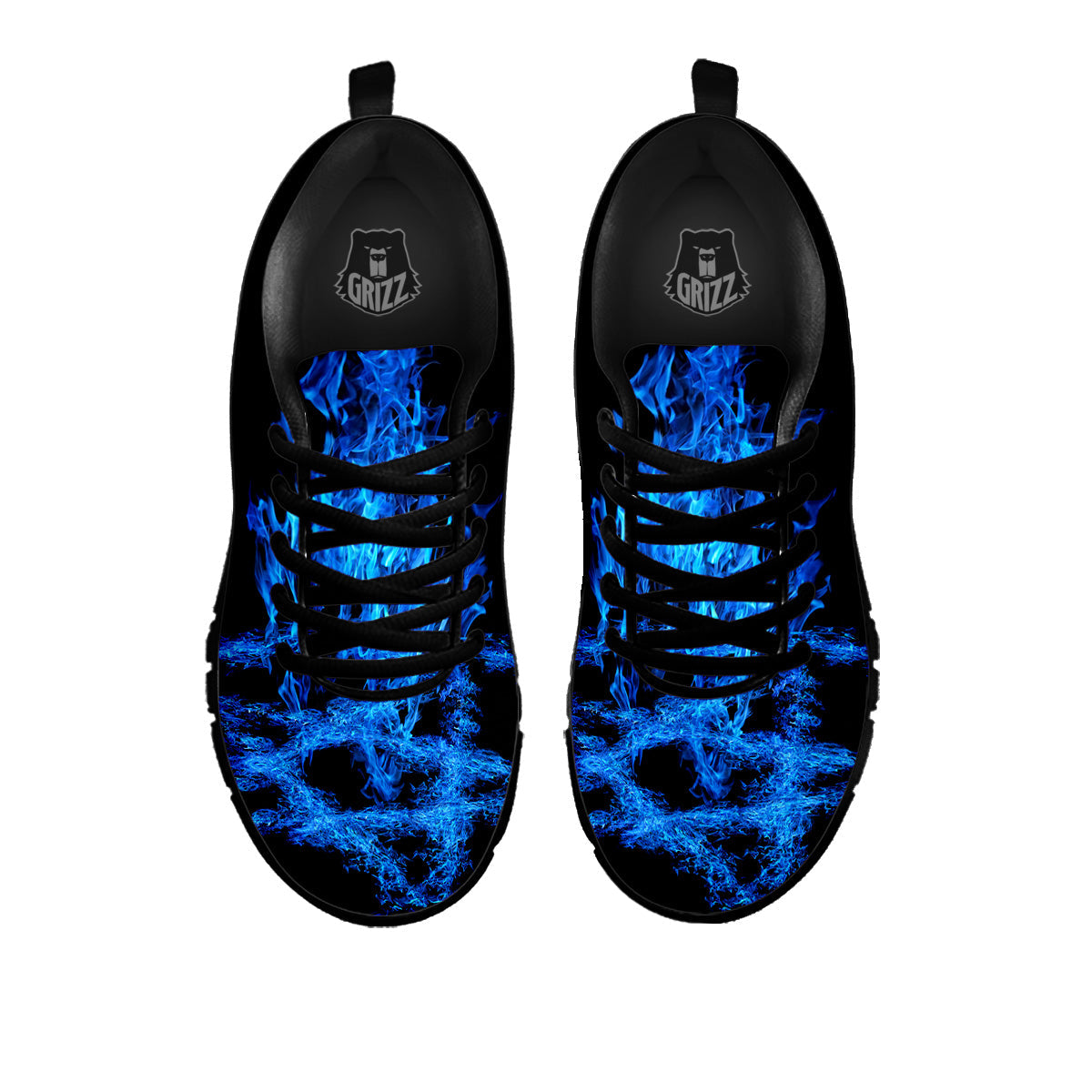 Pentagram Blue Flame Print Black Sneaker-grizzshop