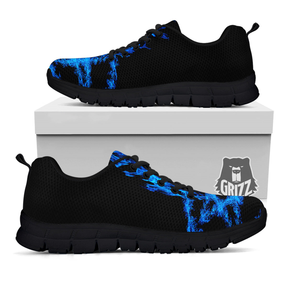 Pentagram Blue Flame Print Black Sneaker-grizzshop