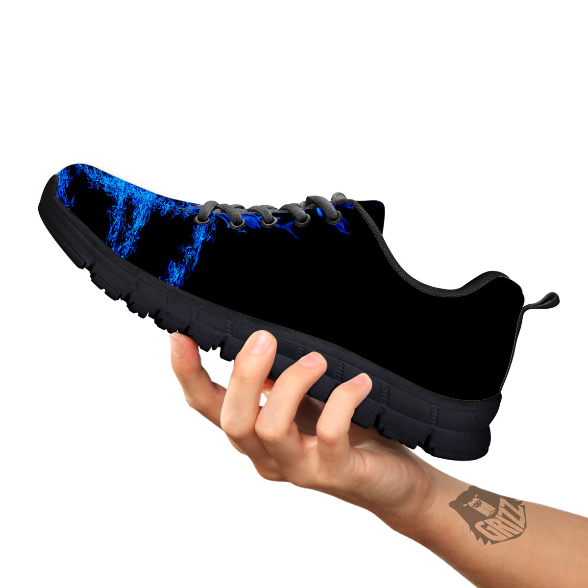 Pentagram Blue Flame Print Black Sneaker-grizzshop