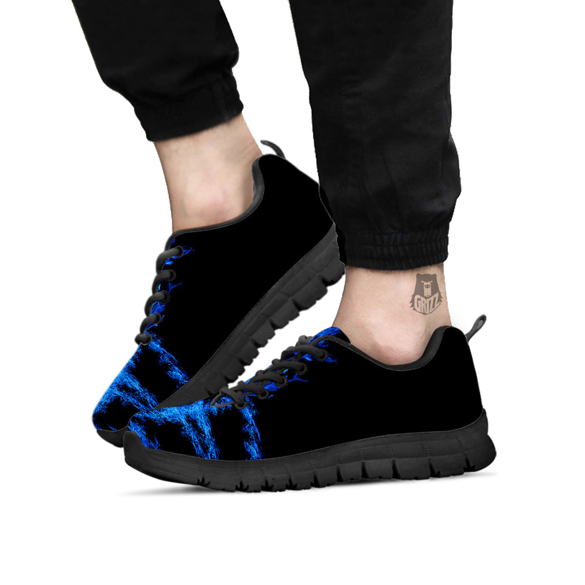 Pentagram Blue Flame Print Black Sneaker-grizzshop