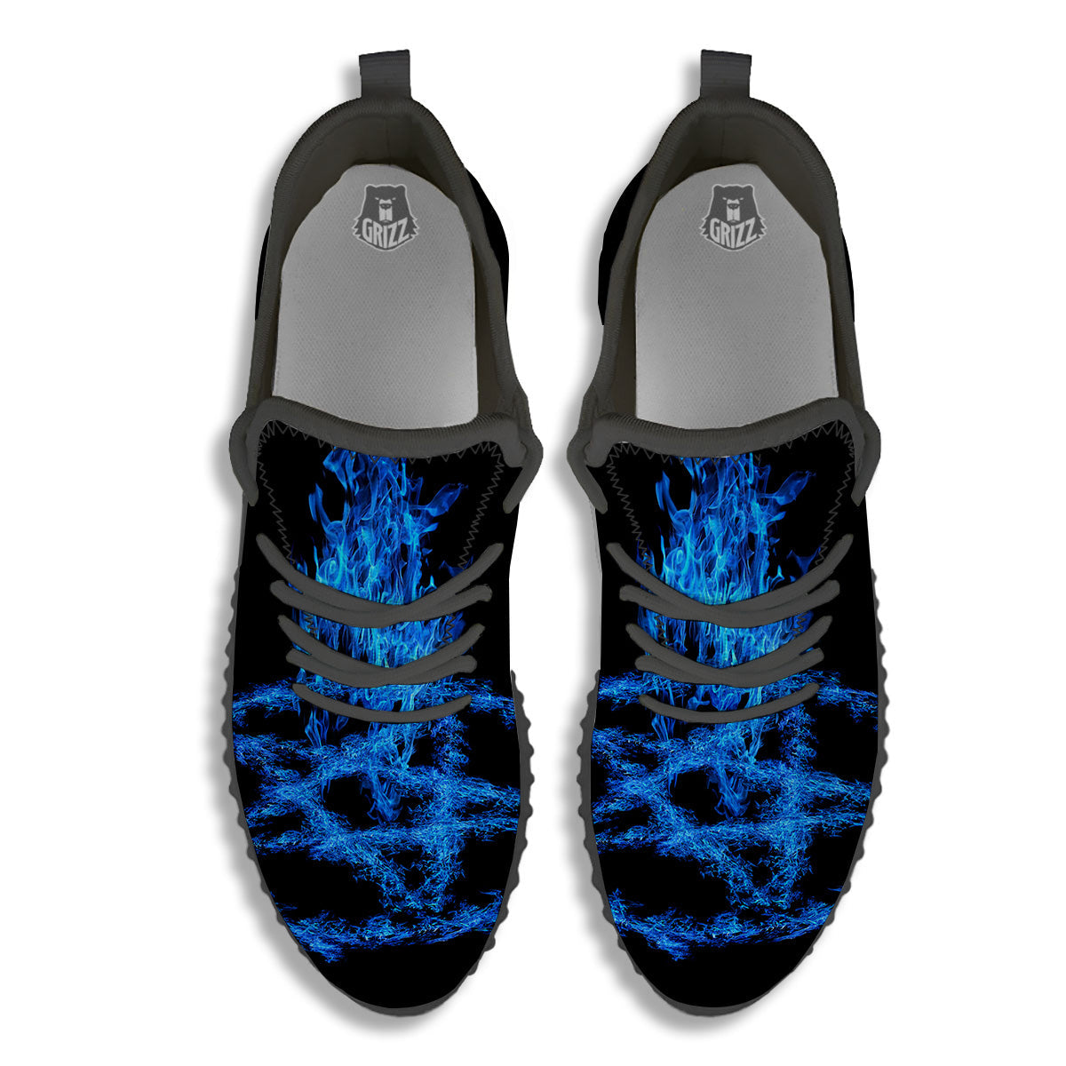 Pentagram Blue Flame Print Black Walking Shoes-grizzshop