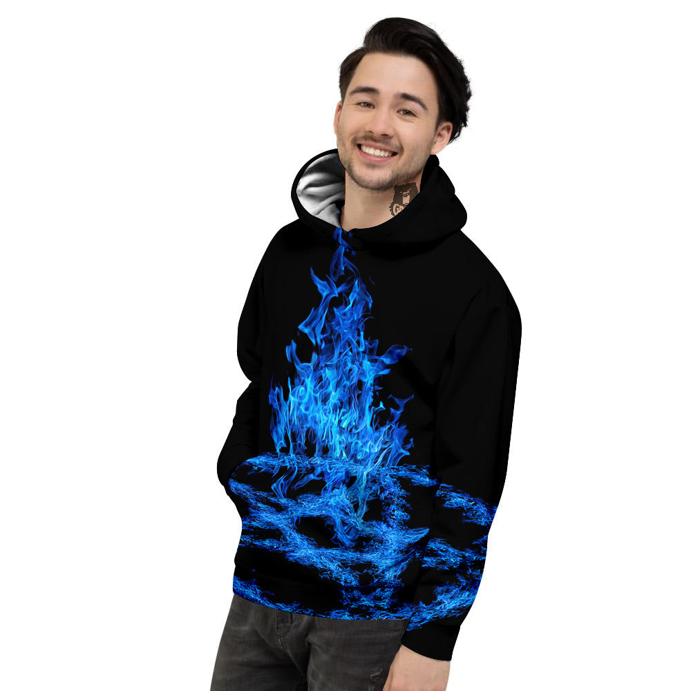 Pentagram Blue Flame Print Men's Hoodie-grizzshop