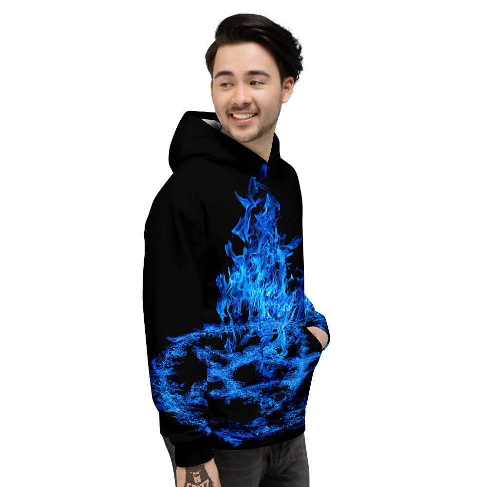 Pentagram Blue Flame Print Men's Hoodie-grizzshop