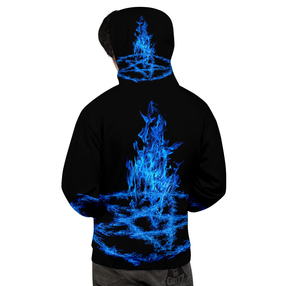 Pentagram Blue Flame Print Men's Hoodie-grizzshop